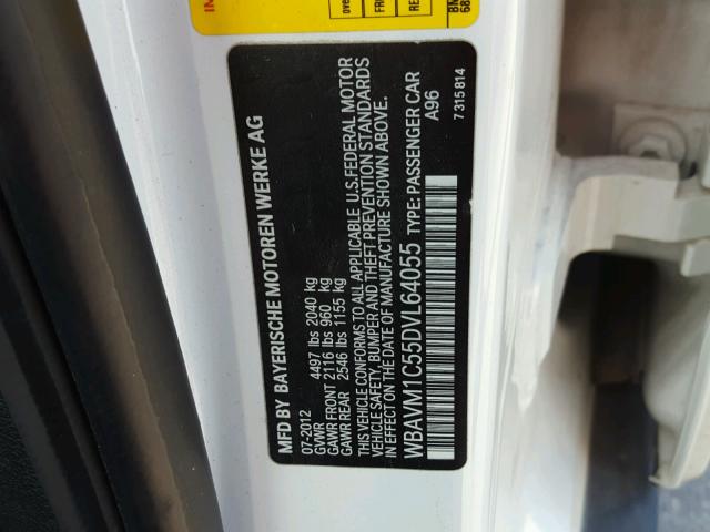 WBAVM1C55DVL64055 - 2013 BMW X1 SDRIVE2 WHITE photo 10