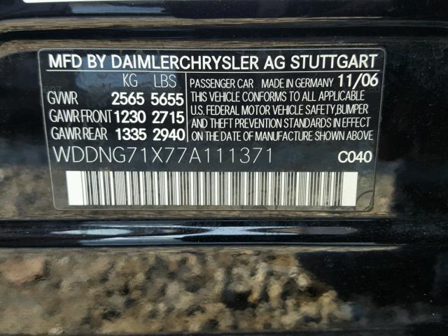 WDDNG71X77A111371 - 2007 MERCEDES-BENZ S 550 BLACK photo 10