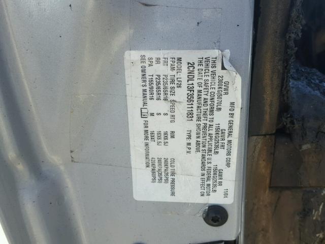 2CNDL13F356111831 - 2005 CHEVROLET EQUINOX LS SILVER photo 10