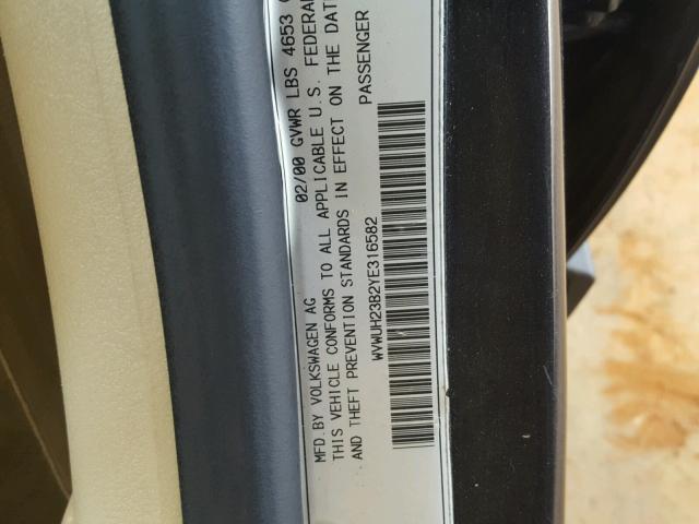 WVWUH23B2YE316582 - 2000 VOLKSWAGEN PASSAT GLX 黑色 照片 10