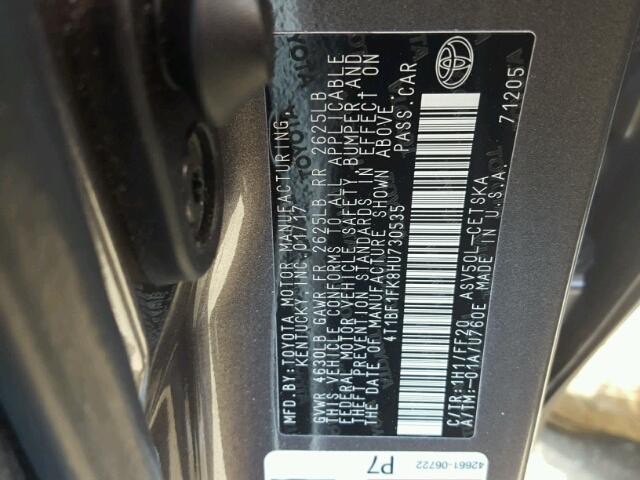4T1BF1FK8HU730535 - 2017 TOYOTA CAMRY LE 灰色 照片 10