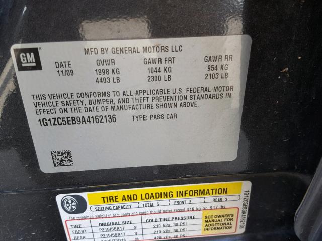 1G1ZC5EB9A4162136 - 2010 CHEVROLET MALIBU 1LT GRAY photo 10