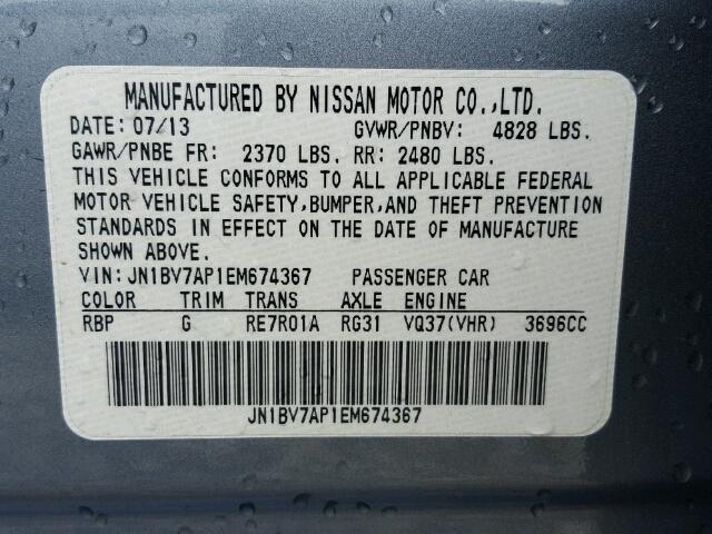 JN1BV7AP1EM674367 - 2014 INFINITI Q50 BASE SILVER photo 10