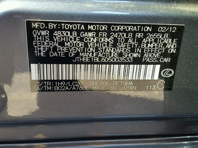 JTHBE1BL6D5003533 - 2013 LEXUS GS 350 GRAY photo 10