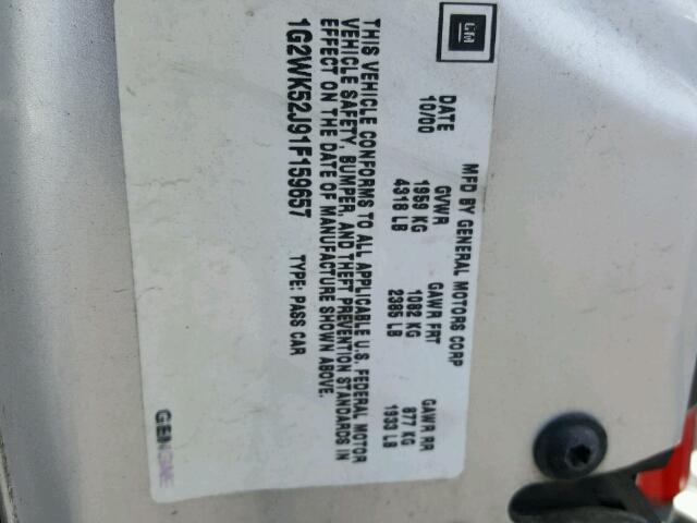 1G2WK52J91F159657 - 2001 PONTIAC GRAND PRIX SILVER photo 10