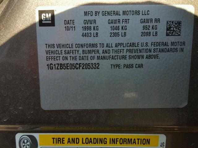 1G1ZB5E05CF205332 - 2012 CHEVROLET MALIBU LS Qəhvəyi foto 10