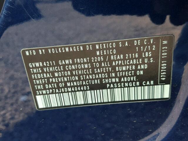 3VWDP7AJ6DM404403 - 2013 VOLKSWAGEN JETTA SE BLUE photo 10