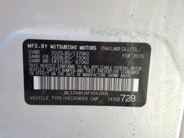 ML32A4HJ4FH042906 - 2015 MITSUBISHI MIRAGE ES WHITE photo 10