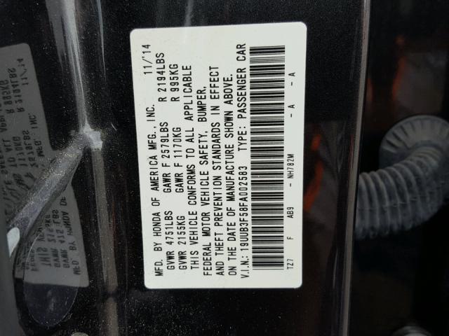 19UUB3F58FA002583 - 2015 ACURA TLX TECH GRAY photo 10