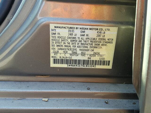 1N4BA41E76C811041 - 2006 NISSAN MAXIMA BEIGE photo 10