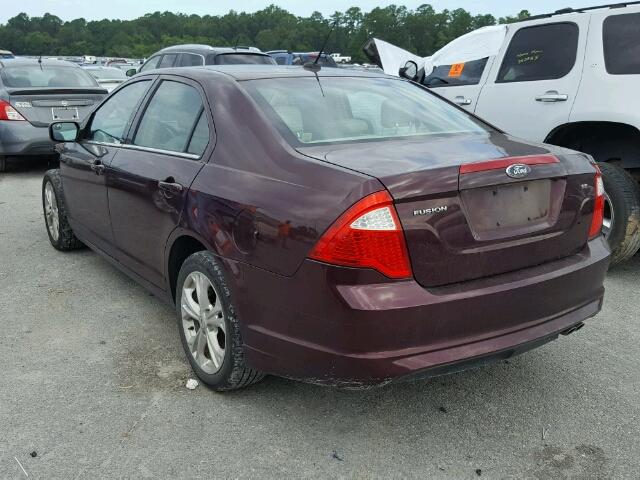 3FAHP0HA4CR445637 - 2012 FORD FUSION SE MAROON photo 3