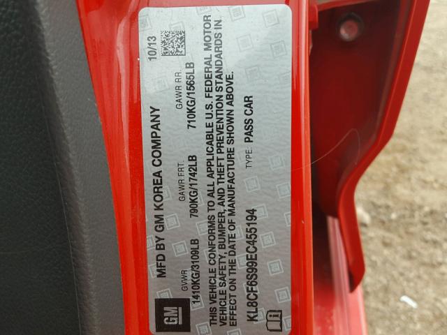 KL8CF6S99EC455194 - 2014 CHEVROLET SPARK 2LT RED photo 10