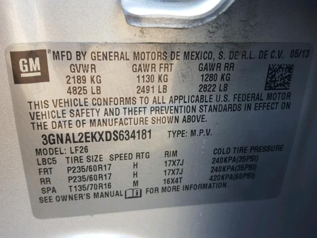 3GNAL2EKXDS634181 - 2013 CHEVROLET CAPTIVA LS 银色 照片 10