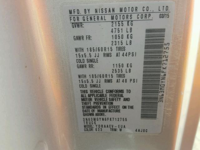 3N63M0YN6FK712755 - 2015 CHEVROLET CITY EXPRE SILVER photo 10