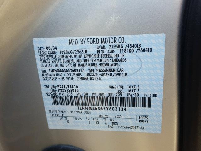 1LNHM86S65Y603134 - 2005 LINCOLN LS ნაცრისფერი ფოტო 10