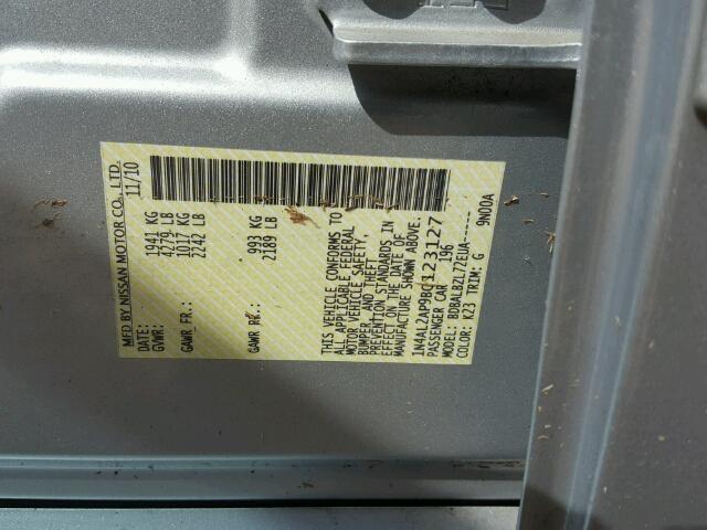 1N4AL2AP9BC123127 - 2011 NISSAN ALTIMA BAS SILVER photo 10