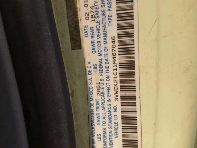 3VWCK21C11M467046 - 2001 VOLKSWAGEN NEW BEETLE 黄色 照片 10