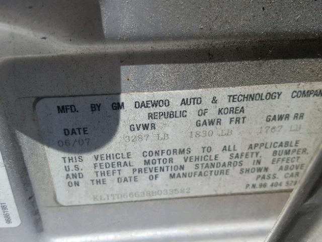 KL1TD66638B033582 - 2008 CHEVROLET AVEO BASE Gümüş foto 10