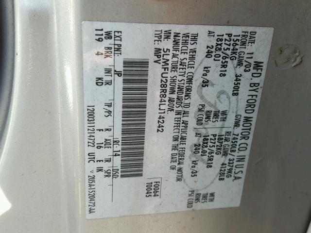 5LMFU28R84LJ14242 - 2004 LINCOLN NAVIGATOR SILVER photo 10