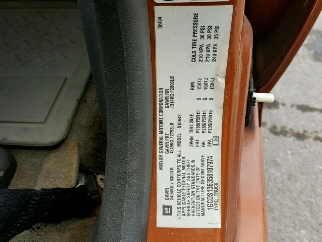 1GCDS136358107974 - 2005 CHEVROLET COLORADO ORANGE photo 10