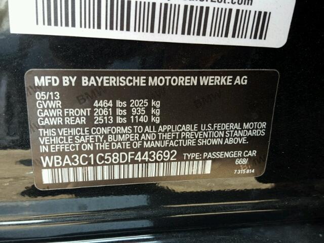 WBA3C1C58DF443692 - 2013 BMW 328 I SULE BLACK photo 10