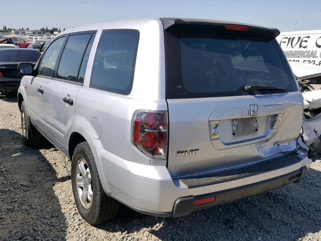 5FNYF28187B027288 - 2007 HONDA PILOT LX SILVER photo 3