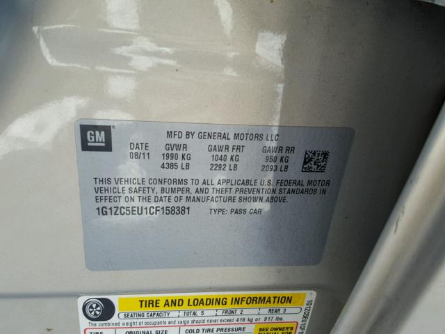 1G1ZC5EU1CF158381 - 2012 CHEVROLET MALIBU 1LT GOLD photo 10