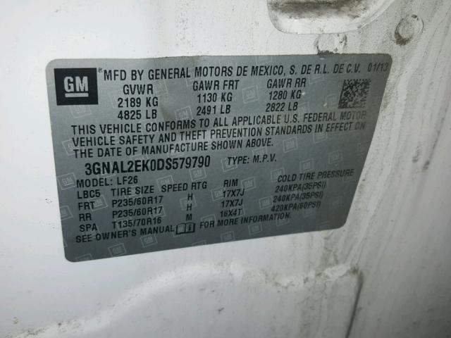 3GNAL2EK0DS579790 - 2013 CHEVROLET CAPTIVA LS 白色 照片 10