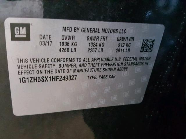 1G1ZH5SX1HF249027 - 2017 CHEVROLET MALIBU PRE GRAY photo 10