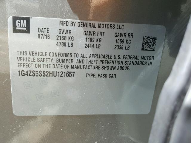 1G4ZS5SS2HU121657 - 2017 BUICK LACROSSE P BEIGE photo 10