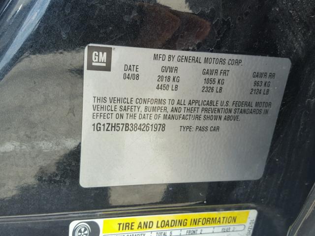 1G1ZH57B384261978 - 2008 CHEVROLET MALIBU 1LT 黑色 照片 10