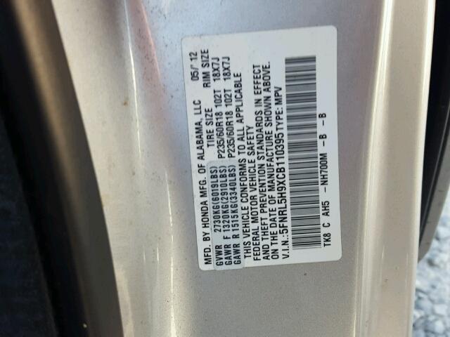 5FNRL5H9XCB110395 - 2012 HONDA ODYSSEY TO SILVER photo 10