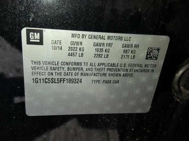 1G11C5SL5FF189324 - 2015 CHEVROLET MALIBU 1LT შავი ფოტო 10