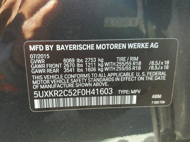 5UXKR2C52F0H41603 - 2015 BMW X5 SDRIVE3 CHARCOAL photo 10