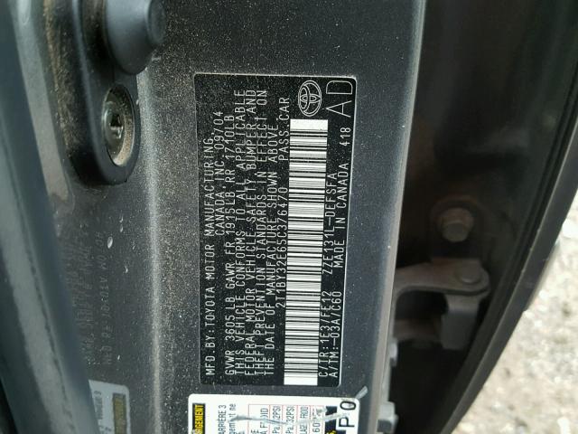 2T1BY32E65C376470 - 2005 TOYOTA COROLLA XR 灰色 照片 10