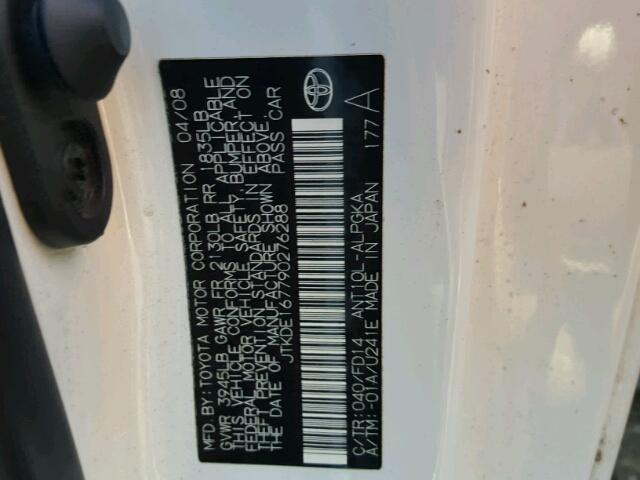 JTKDE167790276288 - 2009 TOYOTA SCION TC 白色 照片 10