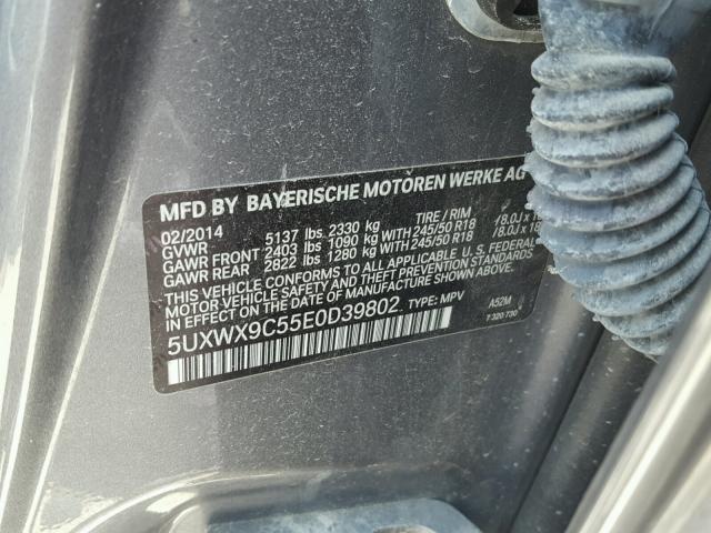 5UXWX9C55E0D39802 - 2014 BMW X3 XDRIVE2 GRAY photo 10