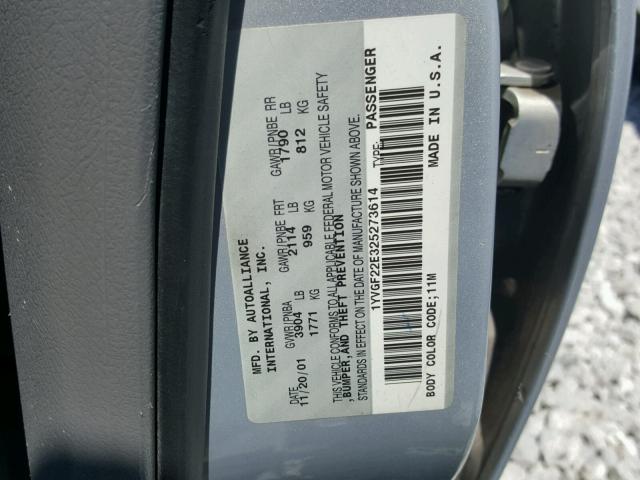 1YVGF22E325273614 - 2002 MAZDA 626 LX SILVER photo 10