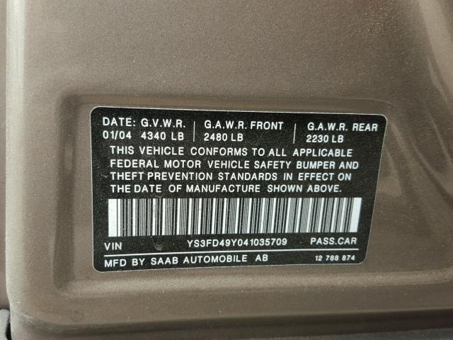 YS3FD49Y041035709 - 2004 SAAB 9-3 ARC BEIGE photo 10