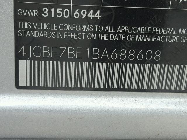 4JGBF7BE1BA688608 - 2011 MERCEDES-BENZ GL 450 4MA SILVER photo 10