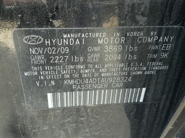 KMHDU4AD1AU928324 - 2010 HYUNDAI ELANTRA BLACK photo 10