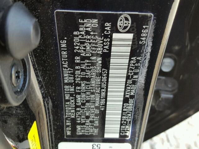 4T1B61HK8JU506457 - 2018 TOYOTA CAMRY XSE BLACK photo 10