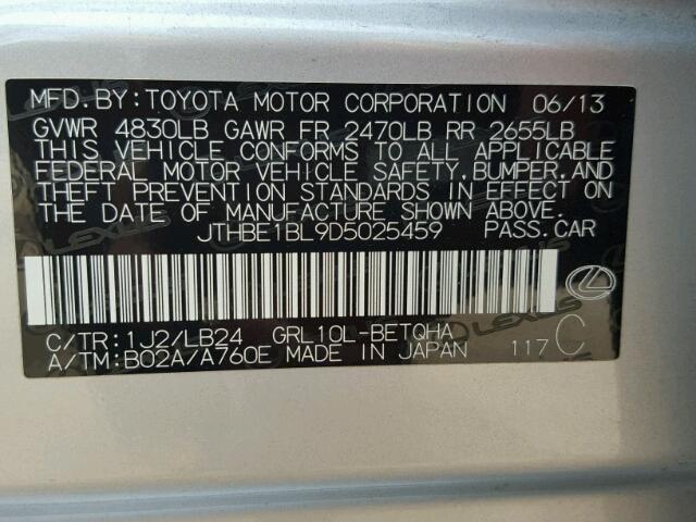 JTHBE1BL9D5025459 - 2013 LEXUS GS SILVER photo 10