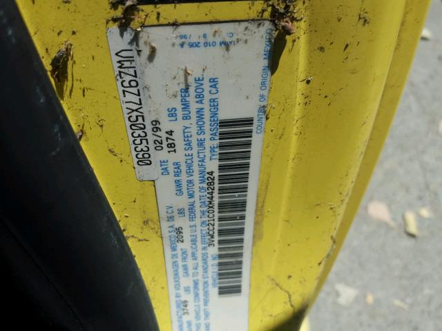 3VWCC21C0XM442824 - 1999 VOLKSWAGEN NEW BEETLE 黄色 照片 10