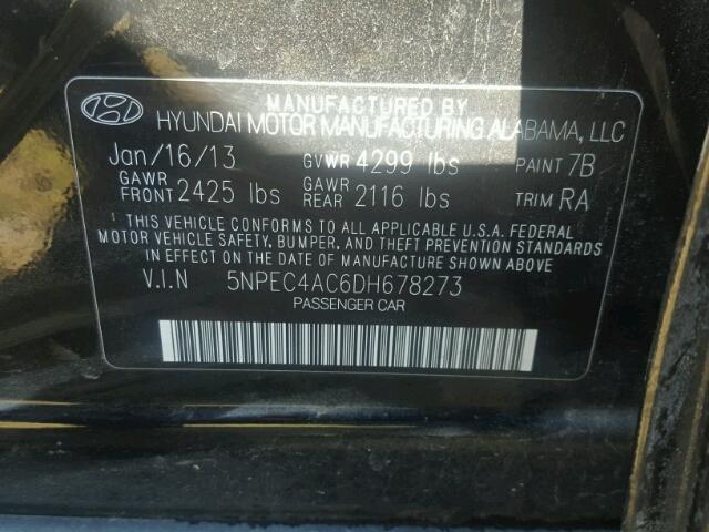 5NPEC4AC6DH678273 - 2013 HYUNDAI SONATA BLACK photo 10