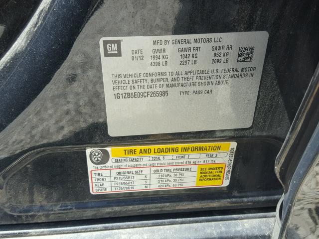 1G1ZB5E09CF265985 - 2012 CHEVROLET MALIBU LS BLACK photo 10