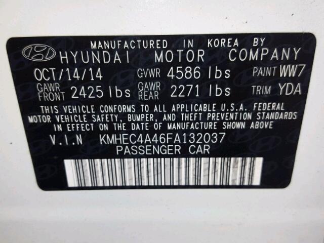 KMHEC4A46FA132037 - 2015 HYUNDAI SONATA HYB WHITE photo 10