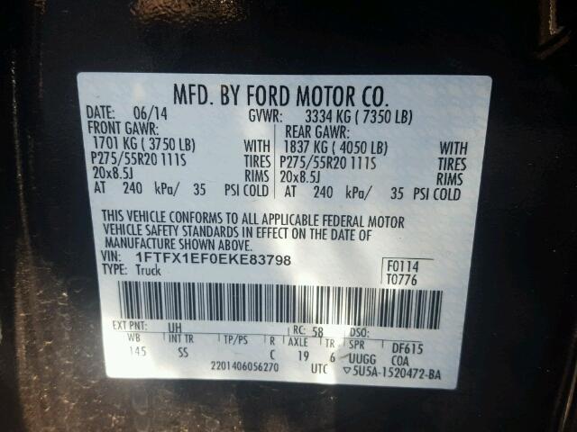 1FTFX1EF0EKE83798 - 2014 FORD F150 BLACK photo 10