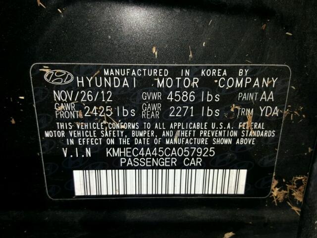 KMHEC4A45CA057925 - 2012 HYUNDAI SONATA BLACK photo 10