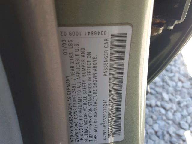 WVWRH63B33P337211 - 2003 VOLKSWAGEN PASSAT GLX 绿色 照片 10